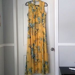 R&K Yellow with blue flower pattern with shell maxi dress